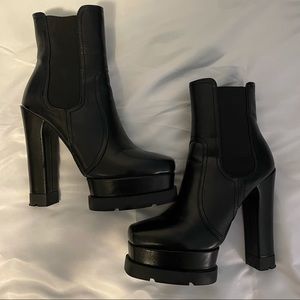 Black Faux Leather Platform Heeled Boots